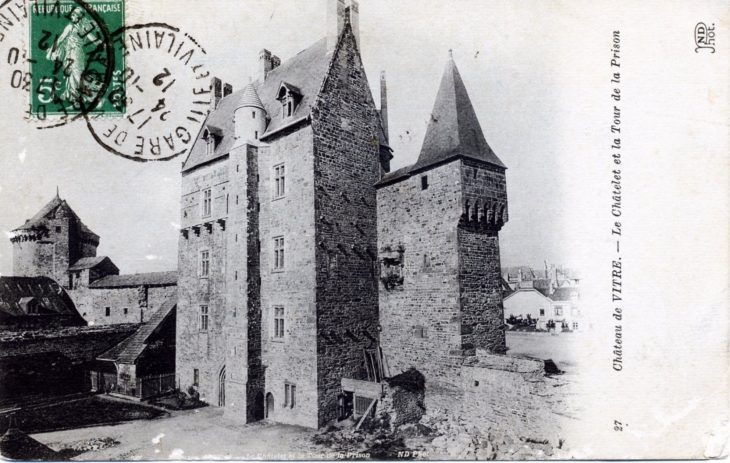 Led Château : Le Châtelet et la Tour de la Prison, vers 1912 (carte postale ancienne). - Vitré
