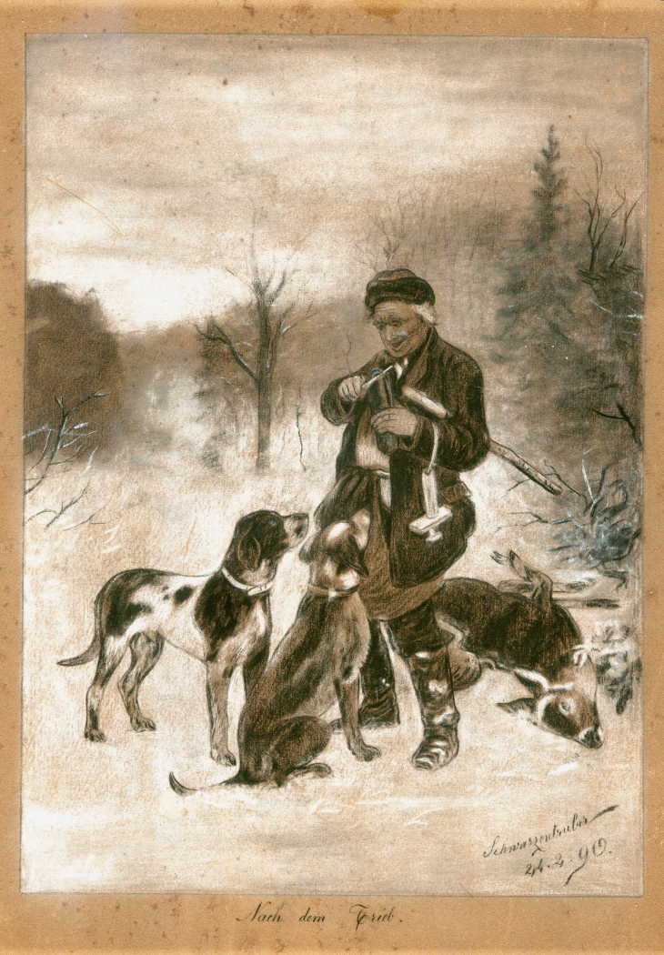 Tableau de scéne de chasse peint par Schw Thiebaut  - Diefmatten