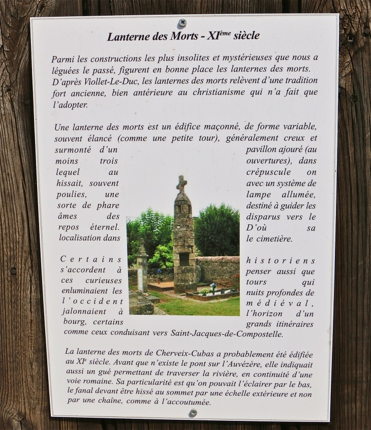 Note explicative de la Lanterne des Morts. - Cherveix-Cubas