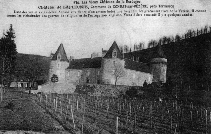 Château de Lafleunie, vers 1910 (carte postale ancienne). - Condat-sur-Vézère