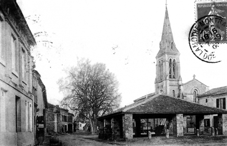 Carte postale ancienne, début XXe siècle, en 2014 la Halle a disparu - Lamothe-Montravel