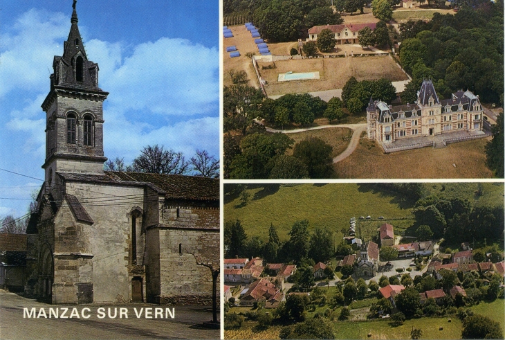 L'église, CCAS Château Leyzarnie, vue générale (carte postale de 1980) - Manzac-sur-Vern