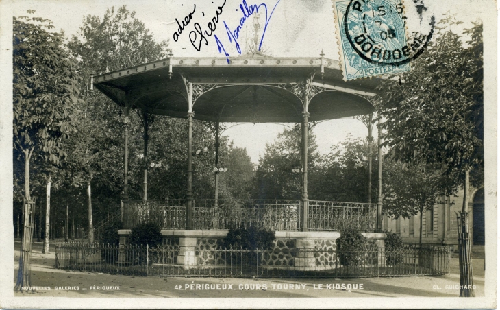 Cours Tourny - Le Kiosque (carte postale de 1905) - Périgueux