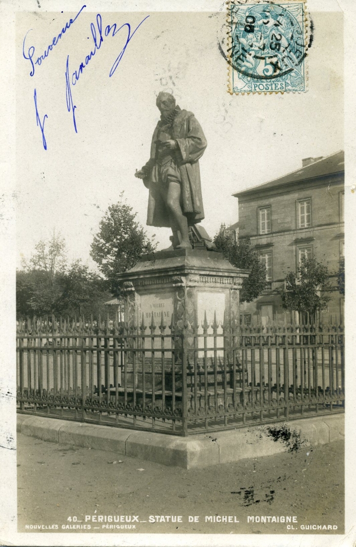 Statue de Michel Montaigne (carte postale de 1905) - Périgueux