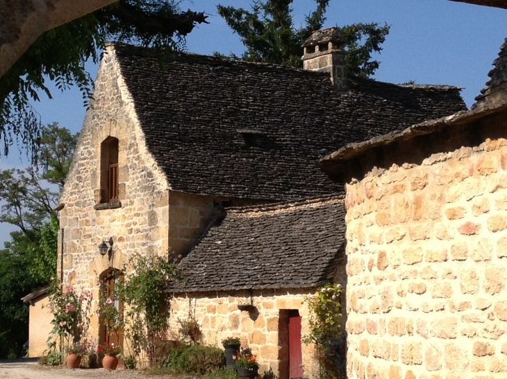 Maison typique et son toit en lauzes. - Tamniès