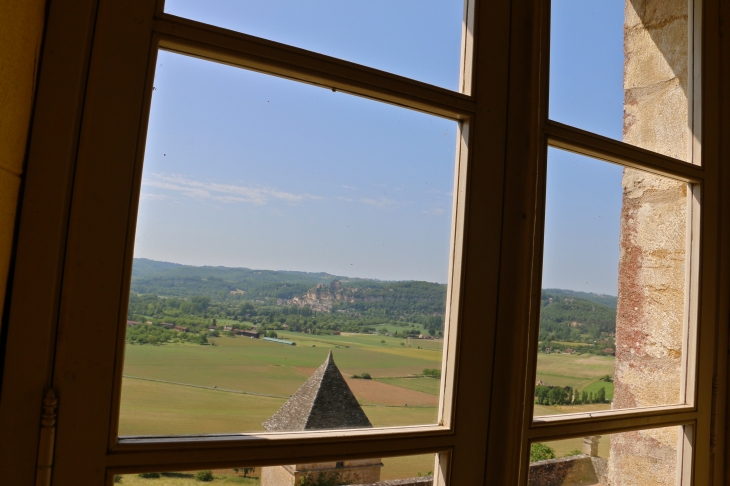 Depuis le château des jardins de Marqueyssac. au fond le château de Beynac. - Vézac