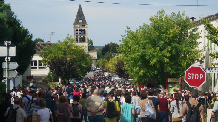 Arrivée de la transhumance dans le bourg d'Aillas. 