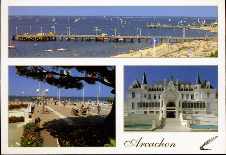 Les plages et les jetées - la Casino (carte postale de 1990). - Arcachon