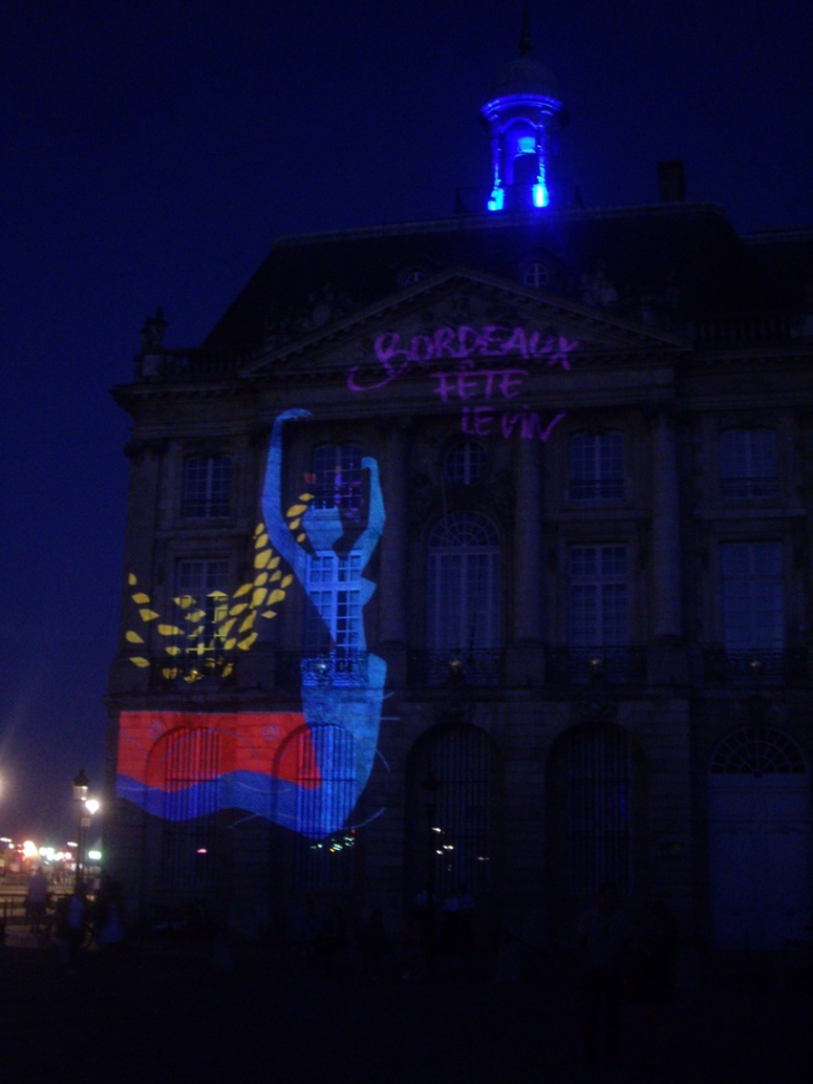 Spectacle son et image lors de Bordeaux fête le vin, place de la Bourse.