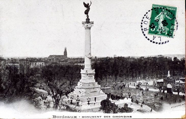 Monument des Girondins, vers 1908 (carte postale ancienne). - Bordeaux