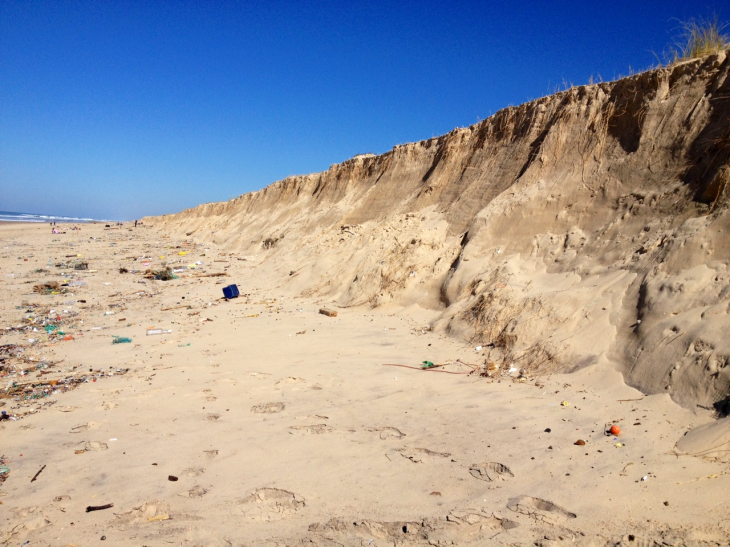 Les dunes de Cantine Nord sapées par les tempêtes et les fortes marées de l'hiver 2013/2014. - Le Porge