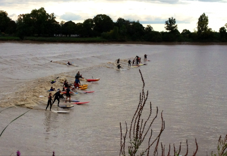 Les surfers glissant sur le mascaret. - Vayres