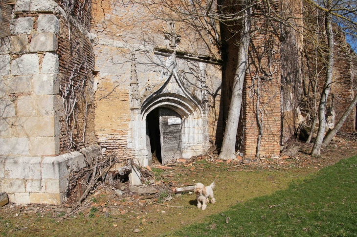 Eglise Saint-Jean-Baptiste de Mura : envahie par la végétation l'église n'est plus aujourd'hui qu'une ruine. Le portail massif s'apparente à ceux d'autres églises de Parleboscq avec un arc en accolade et pinacles.