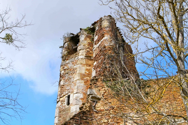 Le clocher en ruines de l'église Saint-Jean-Baptiste de Mura. - Parleboscq