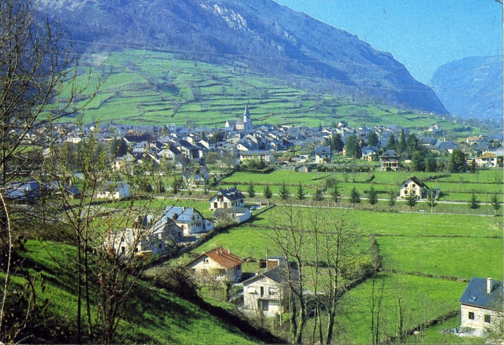 Vue de la route nationale des Eaux Chaudes (carte postale de 1970) - Laruns