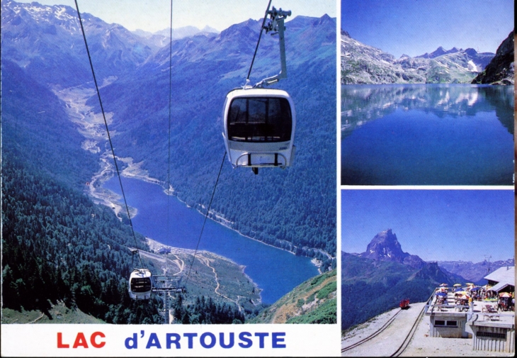 Lac d'Artouste - Le Lac de Fabrèges - Le Télécabine - Le rerstaurant et le pic d'Osseau, vers 1990 (carte postale). - Laruns