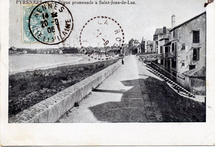 La Digue promenade à Saint Jean de Luz, vers 1906 (carte postale ancienne). - Saint-Jean-de-Luz