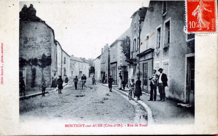 Rue de Potel, vers 1909(carte postale ancienne). - Montigny-sur-Aube