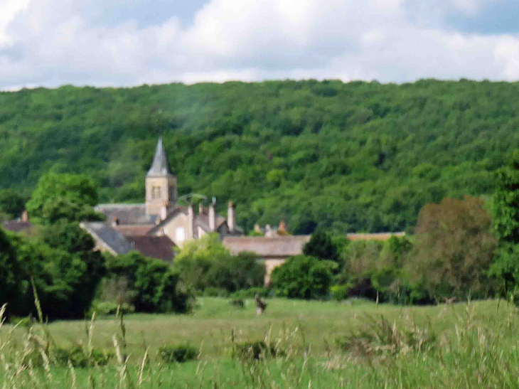 Vue sur le village et son église - Taconnay