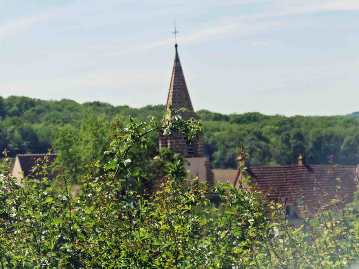 Vue sur le clocher et les toits de tuile - Domecy-sur-Cure