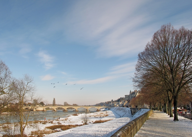 Le pont du Maréchal Leclerc et le château vus depuis le quia du Général de Gaulle. - Amboise