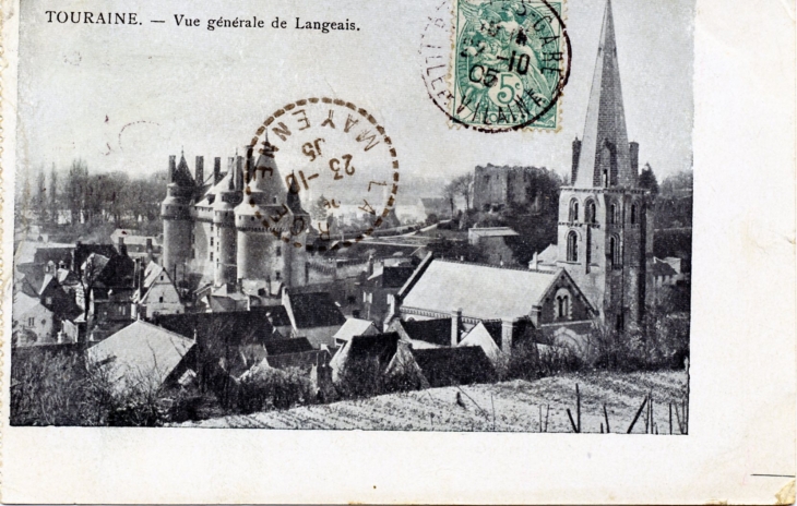 Vue générale, vers 1905 (carte postale ancienne). - Langeais