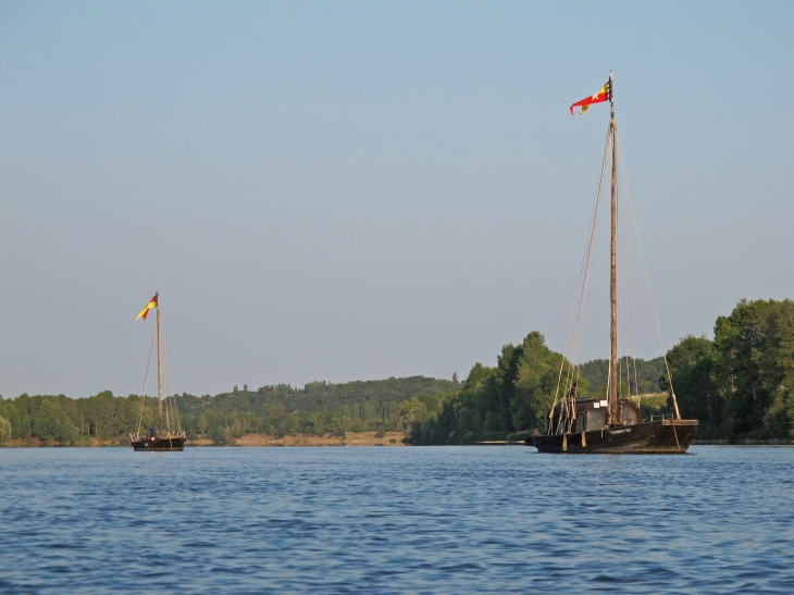 Deux gabares sur la Loire face à la commune de Luynes.