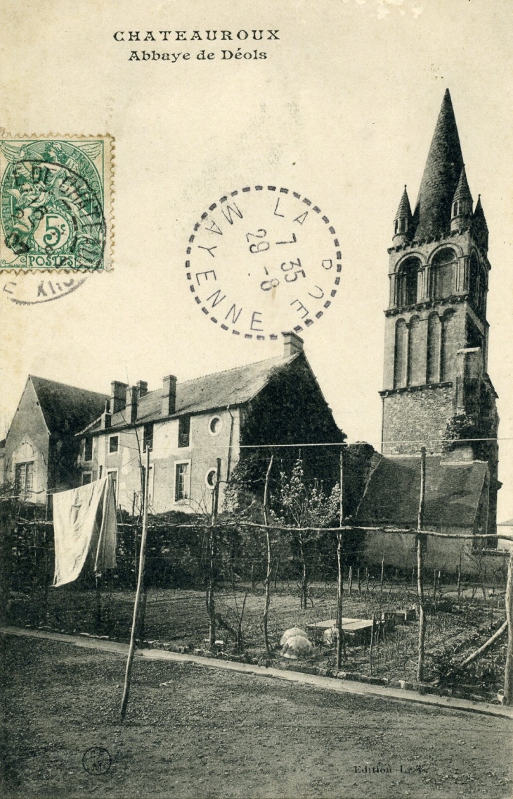 Abbaye de Déols (carte postale de 1907) - Châteauroux