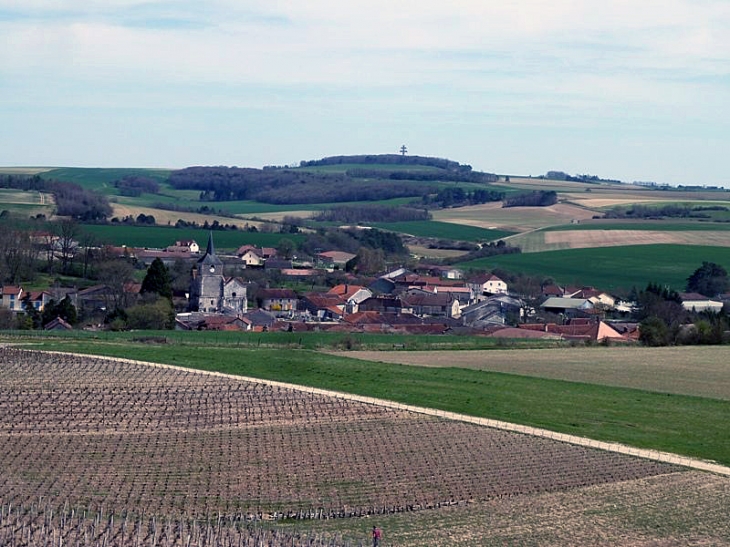 Vue d'ensemble : croix de Lorraine de Colombey les deux églises dans le lointain - Rouvres-les-Vignes