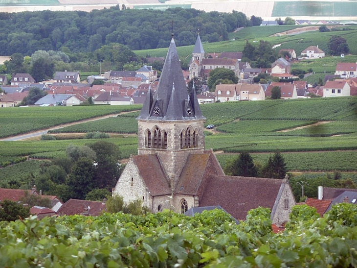 Vue sur le village derrière l'église de Ville Dommange - Sacy