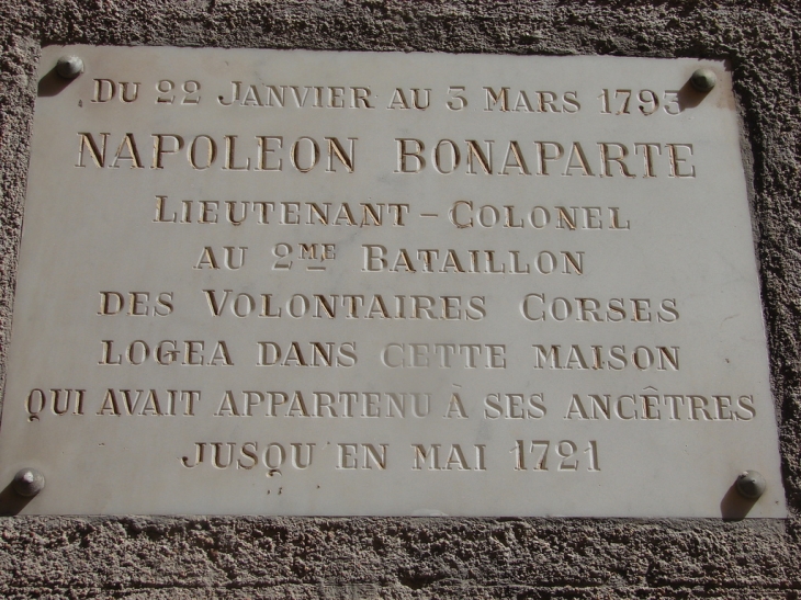 Plaque rappelant le séjour de Napoléon - Bonifacio