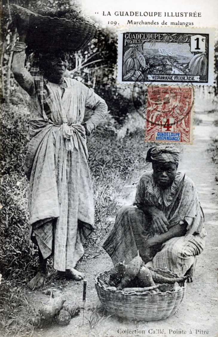 Marchandes de Malangas, vers 1910 (carte postale ancienne). - Pointe-à-Pitre