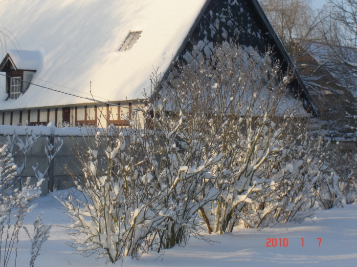 Village de coudres sous la neige