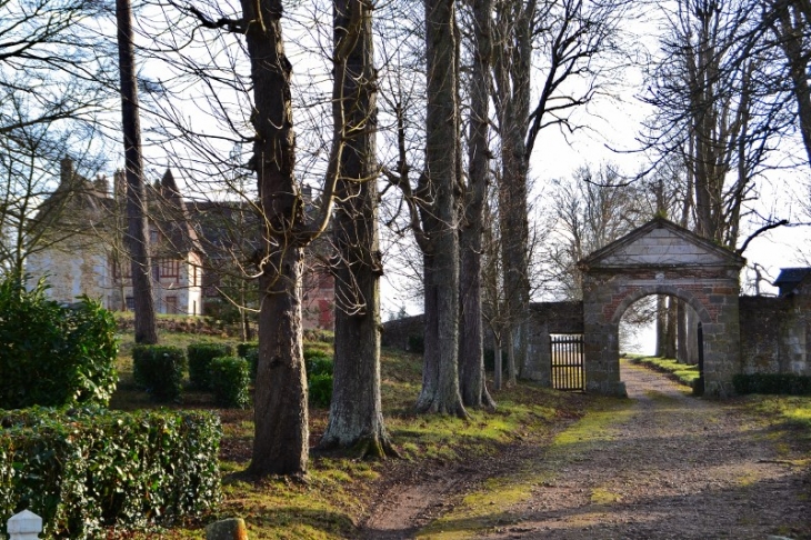 Le château. Les éléments protégés MH sont les communs, le colombier, les fossés qui l'entourent, le portail d'honneur et l'avenue d'accès. - Saint-Pierre-de-Cernières