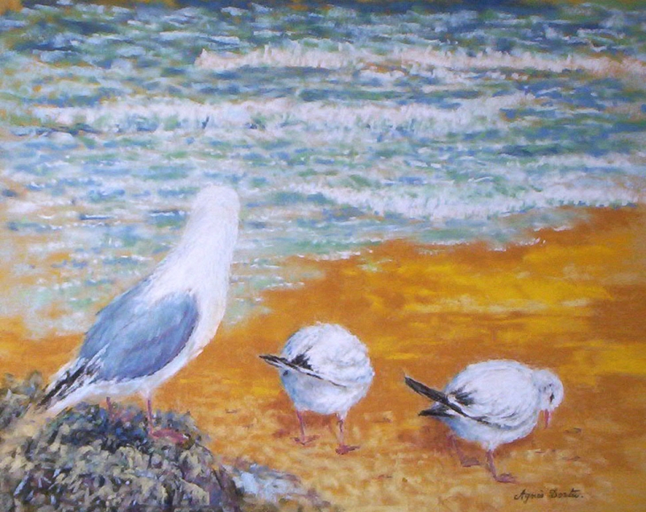 Les mouettes - pastel Agnès Dortu - Dieppe