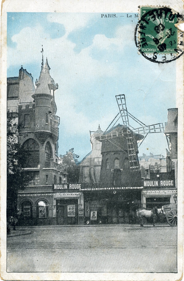 Le Moulin Rouge (carte postale de 1908) - Paris 18e Arrondissement