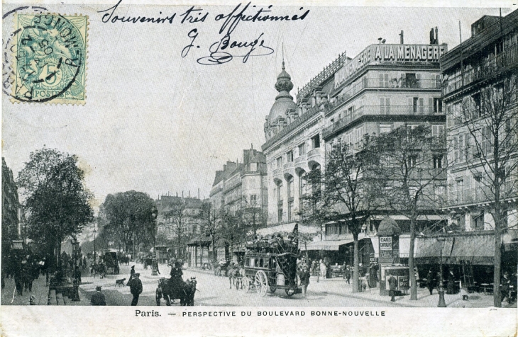 Perspective du Boulevard Bonne-Nouvelle (carte postale de 1905) - Paris 2e Arrondissement