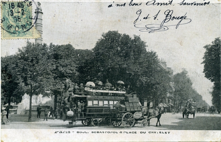 Boulevard Sébastopol & Place du Chatelet (carte postale de 1905) - Paris 2e Arrondissement