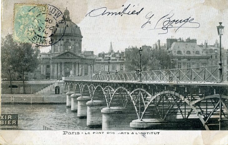 Le Pont des Arts et l'Institut (carte postale de 1905) - Paris 6e Arrondissement