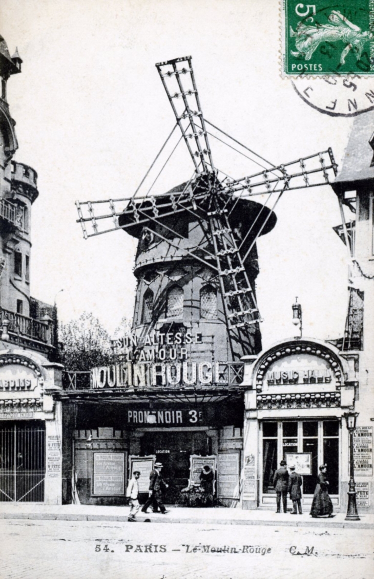 Le Moulin Rouge, vers 1913 (carte postale ancienne). - Paris 8e Arrondissement