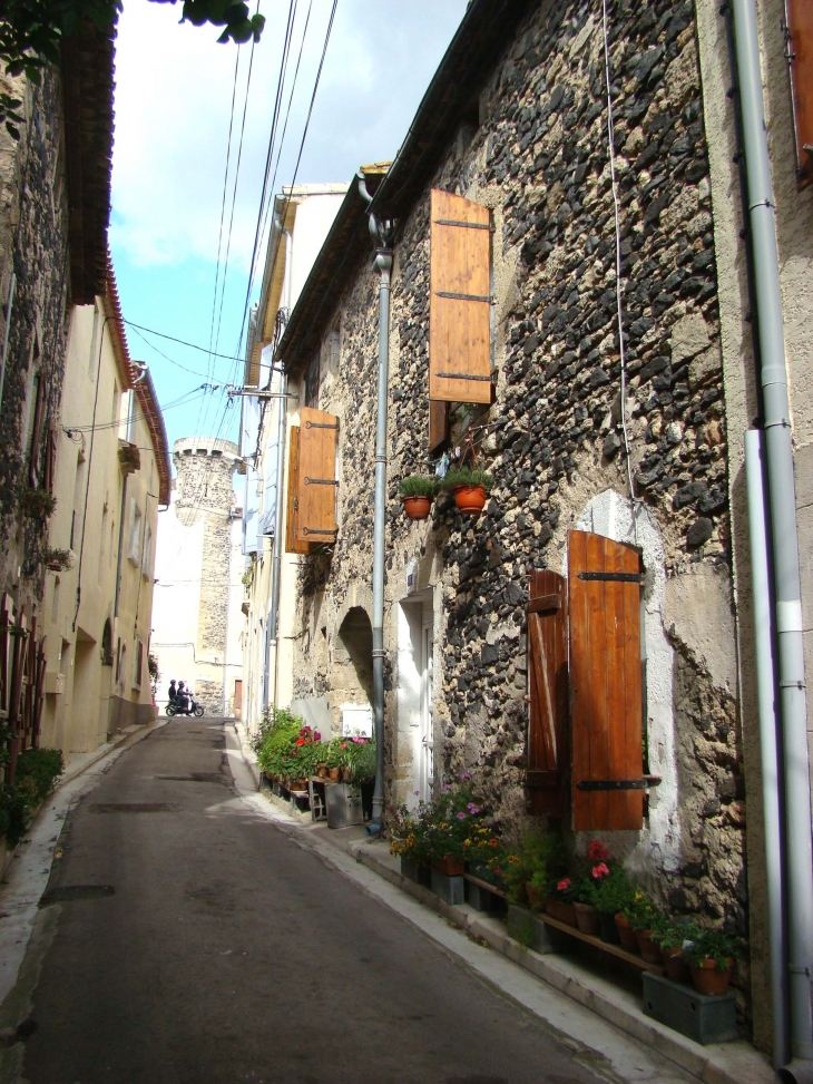 Une rue aux façades en pierres de laves - Caux