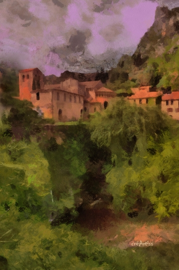 Saint guilhem, jour d'Orage. Vue de l'artiste. - Saint-Guilhem-le-Désert