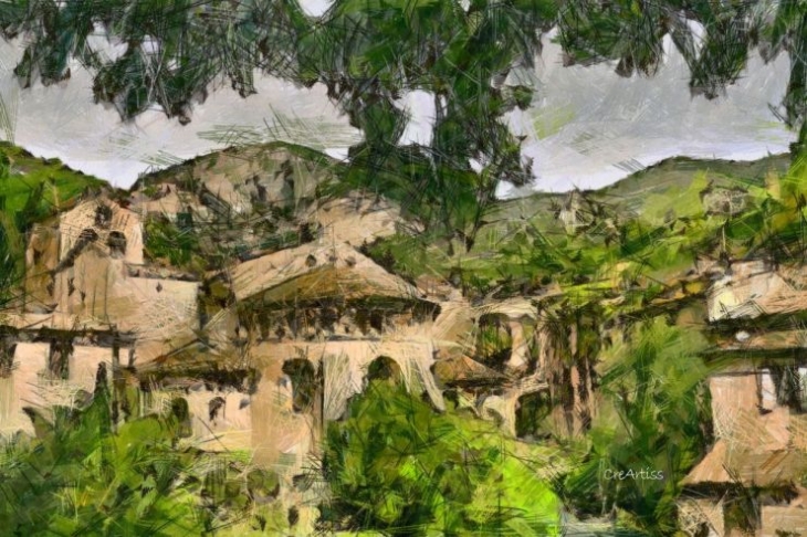 L'Abbaye de Gellone au crayon - créArtiss - Saint-Guilhem-le-Désert