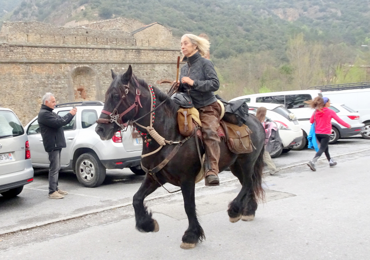 Arrivé des chevaux de race merens a villefranche lors de leur transhumance d'argeles au puymorens - Villefranche-de-Conflent