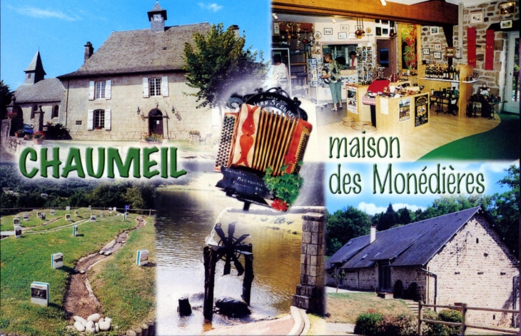 Charmant village de granit aux toits d'ardoises et de lauzes autour de l'églisez du XVe siècle.(carte postale de 2000). - Chaumeil