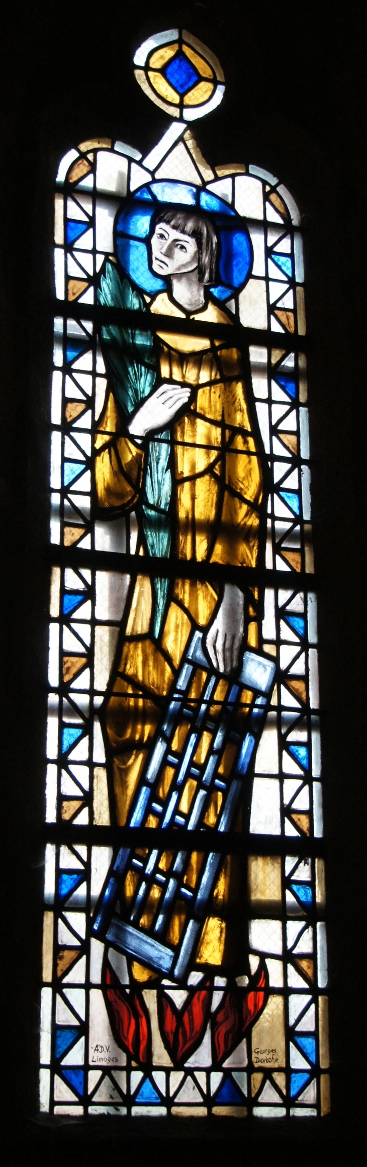 Vitrail de l'église Saint Laurent. - La Chapelle-Montbrandeix