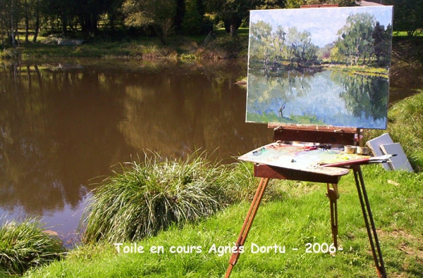 Toile en cour au bord de l'étang à Combret- Agnès Dortu - Saint-Bonnet-Briance