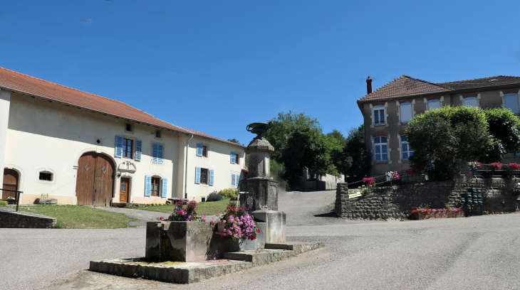 Le centre du village : maisons, fontaine et mairie - Autrepierre