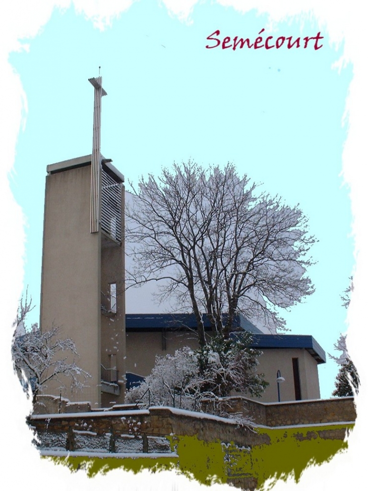 Eglise sous la neige - Semécourt