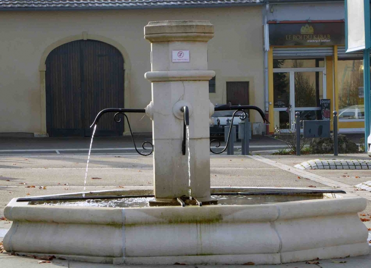 La fontaine sur la place - Trémery